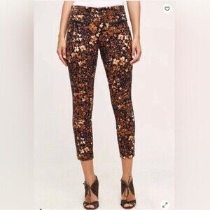 Anthropologie The Essential Slim Pants Sz 0 Floral Leopard Cropped Ankle Office